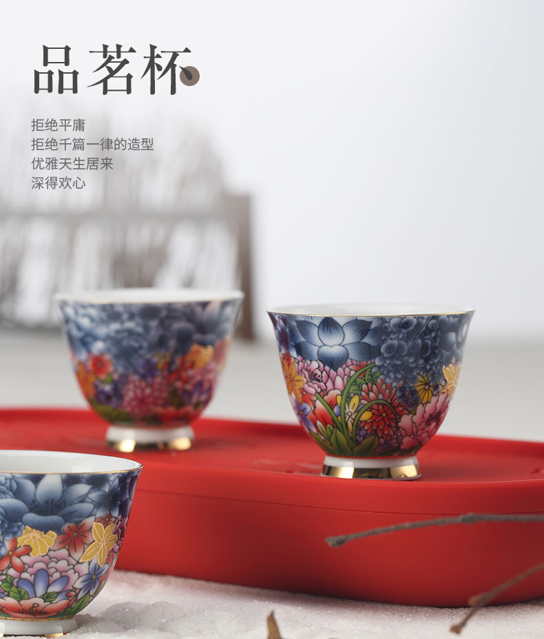 Yu is the see colour ceramic flower suit household kung fu tea tea cup teapot tea tray of a complete set of gift box packaging