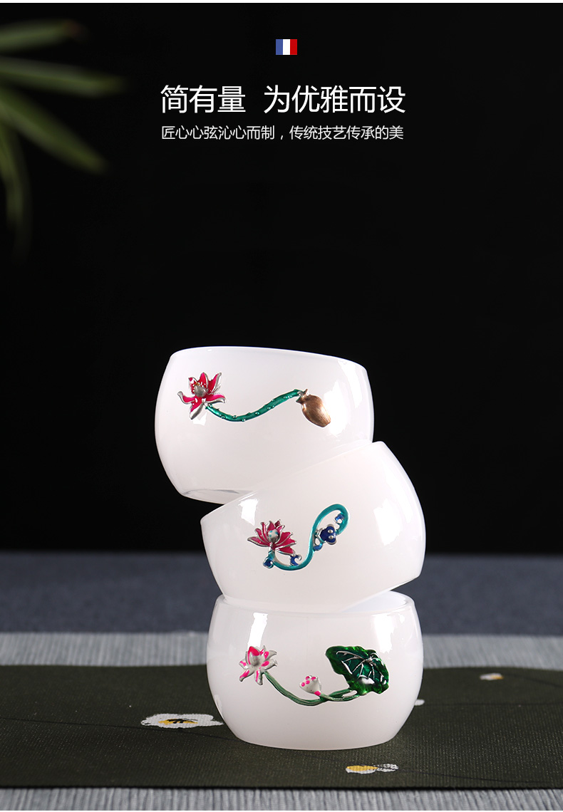 Cloisonne lang yu machine jade cup kung fu tea tea sets tea cup jade white porcelain masters cup sample tea cup