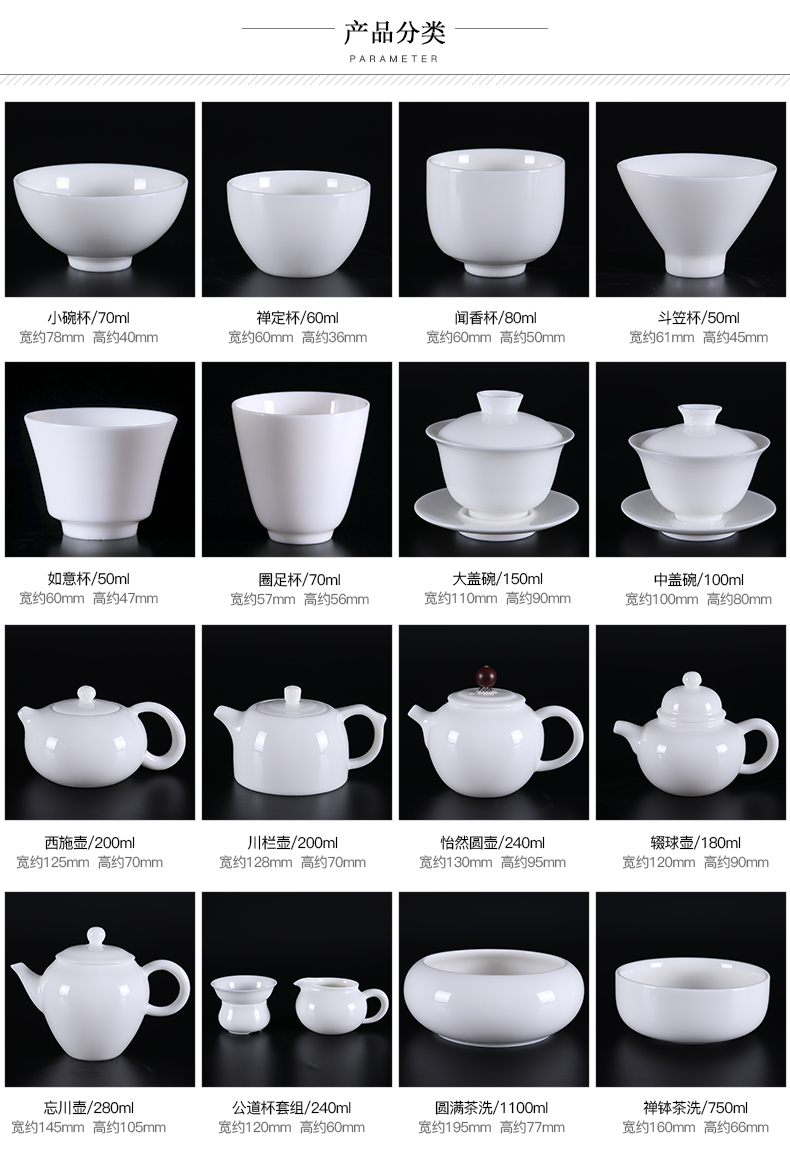 Yu is dehua white porcelain suet jade China kung fu tea cup teapot GaiWanCha wash cup sample tea cup set