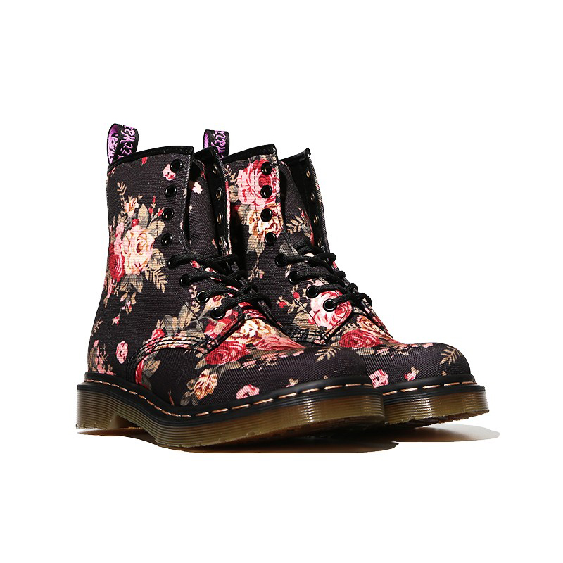 Dr Mannar Martin boots short boots men's and women's 1460 lace-up canvas boots floral big flowers high help 8-hole boots