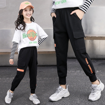 Girls pants Spring and Autumn outside wearing foreign style 2021 New middle child baby thin trousers autumn childrens overalls