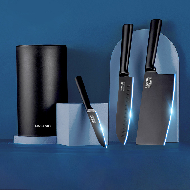 Ling Feng Home Kitchen Knife Stainless Steel Fruits & Vegetables Knife Cut Meat Sheet Knife Black Knife Knife Base Kitchen With Cutter Combined Suit