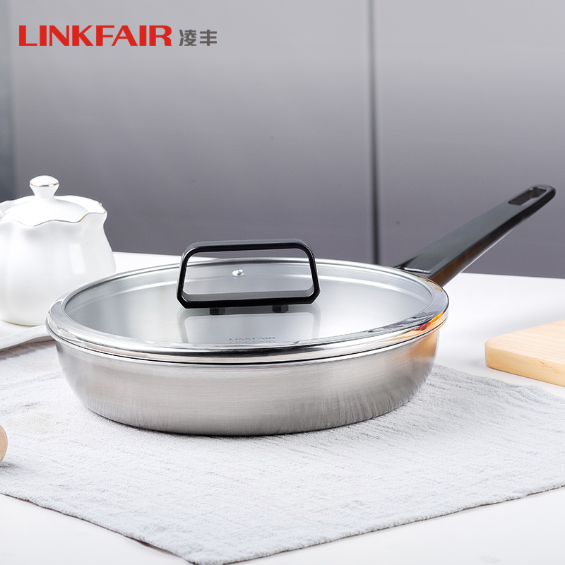 Lingfeng titanium pan flat bottom pan titanium metal frying pan without coating easy to stick pan Home induction cookers Gas applicable 24cm