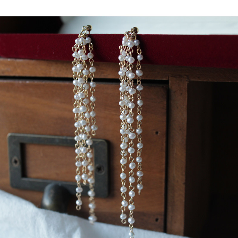 Natural wild mini pearl waterfall earrings super long freshwater Zhuji origin 2m Yebo multi-bead earrings