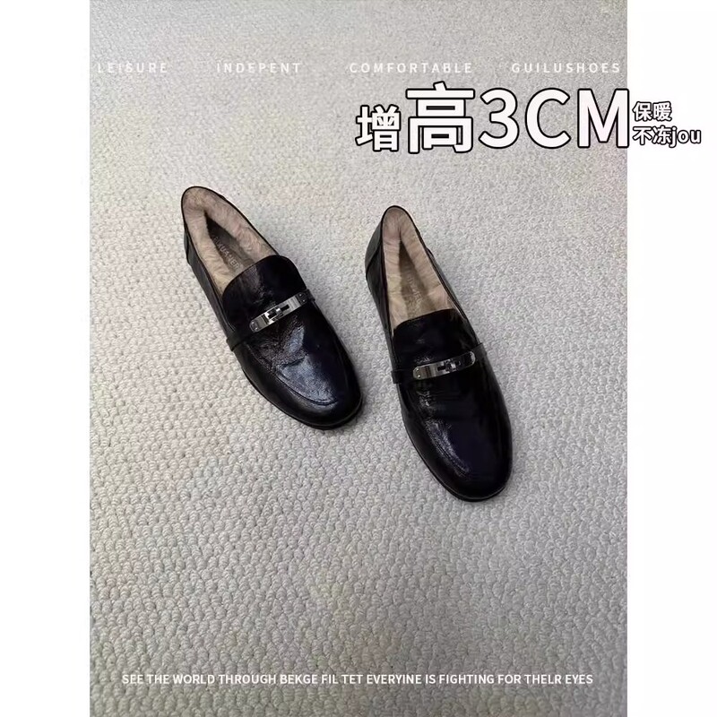 Genuine Leather Retro Thick-Soled Plush Warm Loafers for Women 2026 New Slip-On Style Paired with Jk Leather Shoes Genuine Leather Retro Thick-Soled Plush Warm Loafers for Women 2026 New Slip-On Style Paired with Jk Leather Shoes