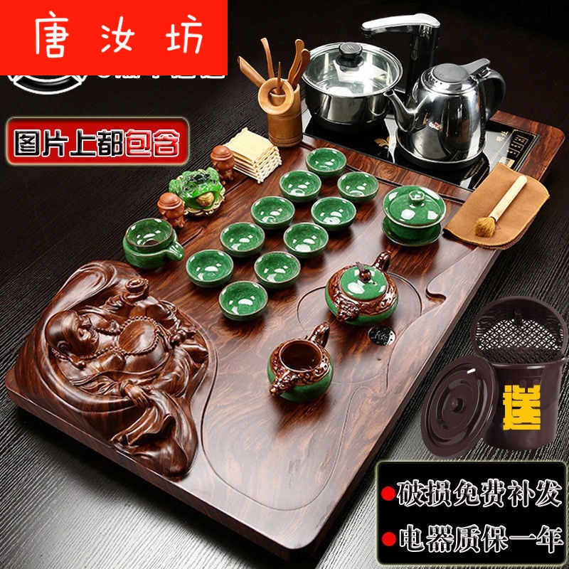 Y real wood of a complete set of kung fu tea set tea tray household contracted with an induction cooker ceramic tea sets tea mixture of sea