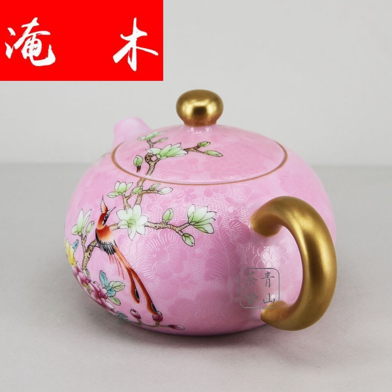 Flooded wood jingdezhen ceramic tea set the teapot hand - made see steak flower powder enamel paint powder enamel teapot over the pot