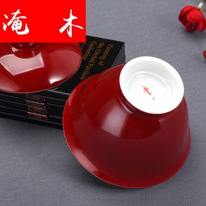 General flooded wood ji red tureen tea is tea cups ceramic three bowl bowl household kung fu