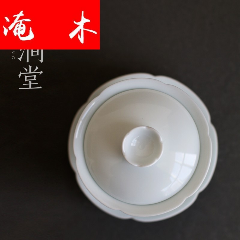 Submerged wood tureen large ceramic kung fu tea cup tea bowl of jingdezhen shadow celadon hand cut three to cover
