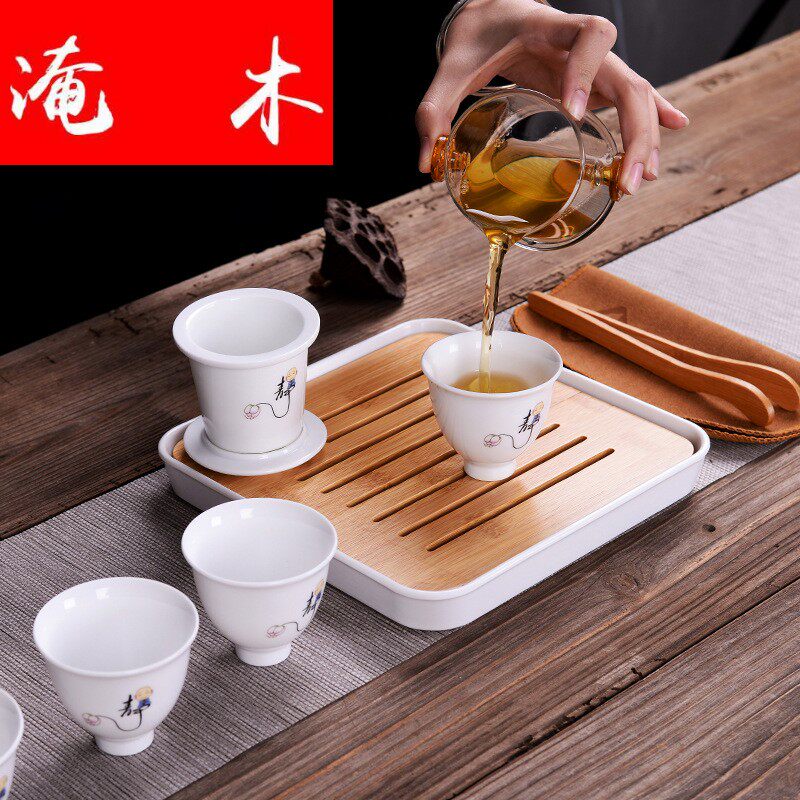 Inundated travel portable ceramic tea Toilet tea cushion glass cooker set outdoor car tour kung fu tea