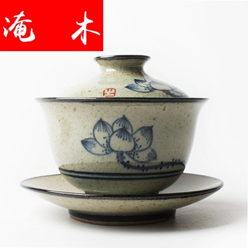Submerged wood hand - made porcelain of jingdezhen system only three tureen all hand antique tureen lid cup kung fu tea bowl