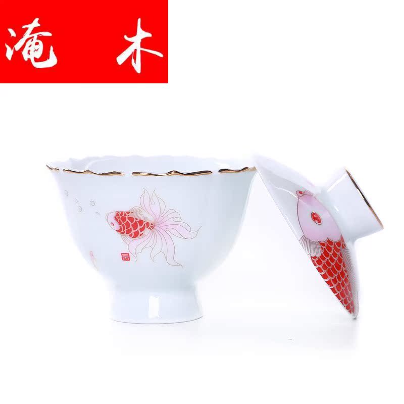 Submerged wood jingdezhen porcelain tureen ceramic cups three bowl of kung fu tea set to steak I bowl with large flowers