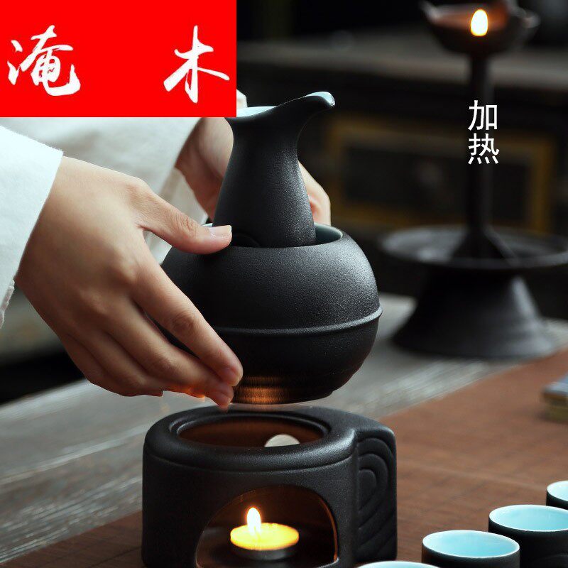 Flooded Wood Winemaker Hot Wine Pot Home Hot Wine Warm Wine Cooking Wine Pot Ceramics Chinese Antique Wine Furniture Suit White Wine Cup-Taobao