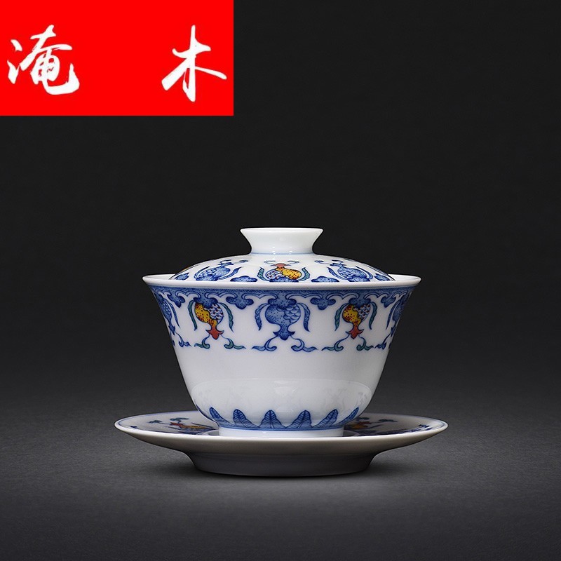 Submerged wood jingdezhen blue and white ceramics bucket color manual all three tureen kung fu tea bowl