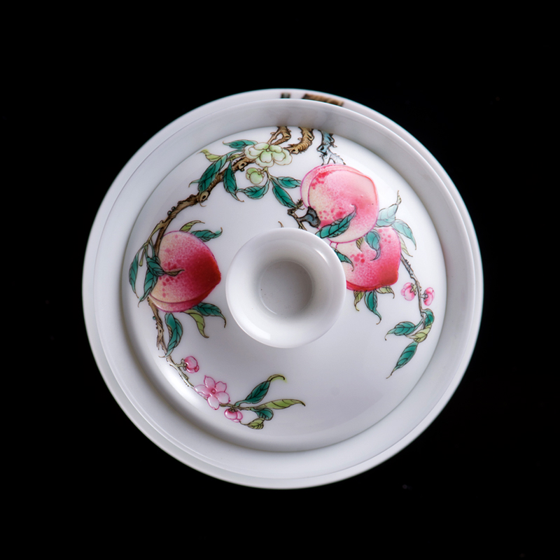 Flooded hand pastel peach wood collection only three tureen tea cups of jade mud manual jingdezhen ceramic tea bowl of kung fu