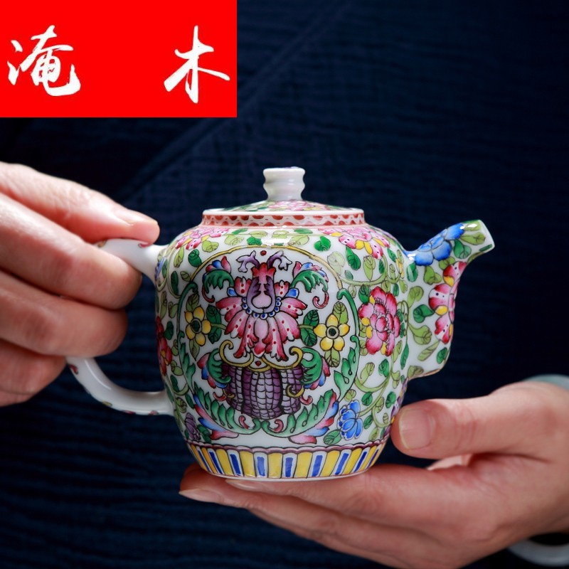 Flooded jingdezhen wood powder enamel hand - made m letters flowers filtering household kung fu tea colored enamel porcelain tea tea