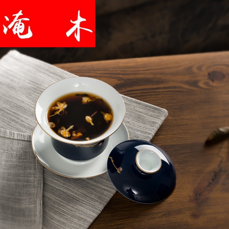 Flooded three tureen jingdezhen only hand - made wooden ji LAN glaze orchid kung fu tea bowl thin body paint cup expressions using