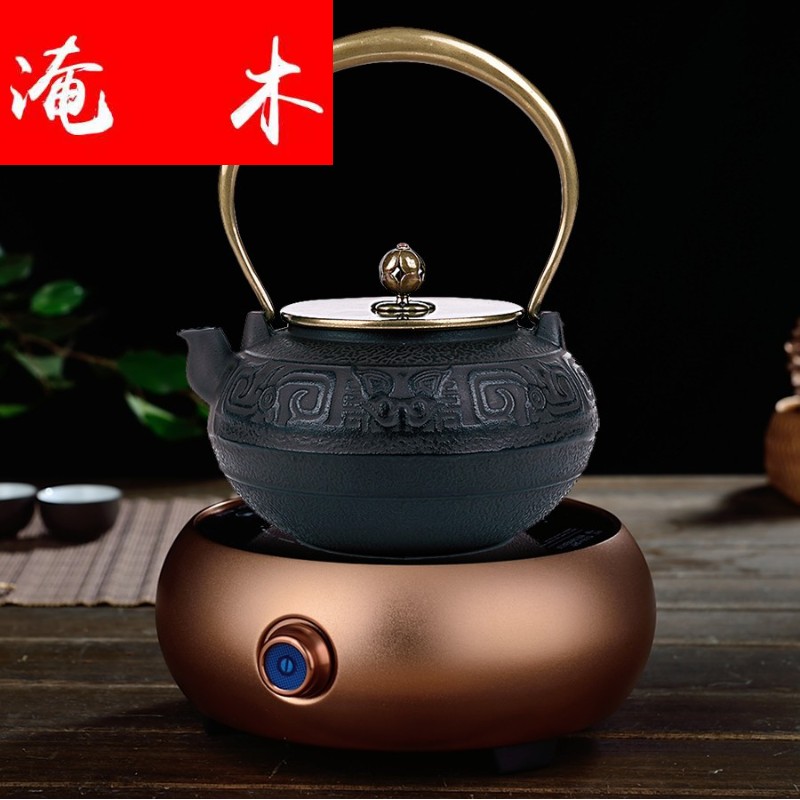 Flooded wooden craft brother iron pot of tea without coating pot of southern cooking big iron pot of iron electric kettle TaoLu tea sets