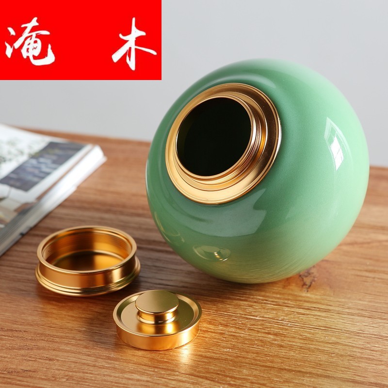 Submerged wood jingdezhen ceramic seal tank number general green tea caddy fixings double cover flower POTS storage POTS