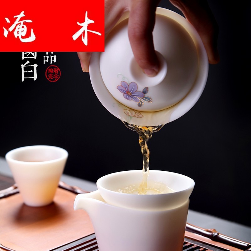 Submerged wood dehua white porcelain biscuit firing manual tureen kung fu tea cups wire inlay enamel three tureen ceramic suet