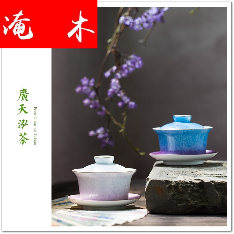 Submerged wood (jingdezhen) super tureen hand - made tea bowl grilled ceramic famille rose to plunge into the tea set
