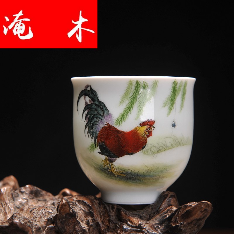 Submerged wood | fine traditional Chinese realistic painting, hand - made three - fair figure single CPU thin foetus tea cups jingdezhen pastel the new color rooster