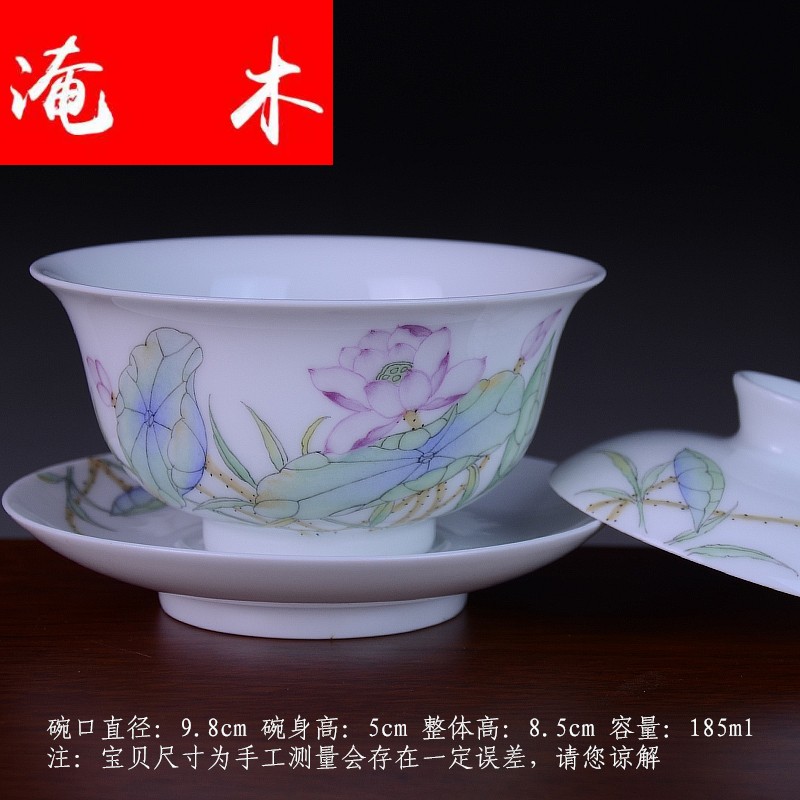 Submerged wood jingdezhen ceramics three tureen kung fu tea set only pure manual tureen hand - made pastel lotus