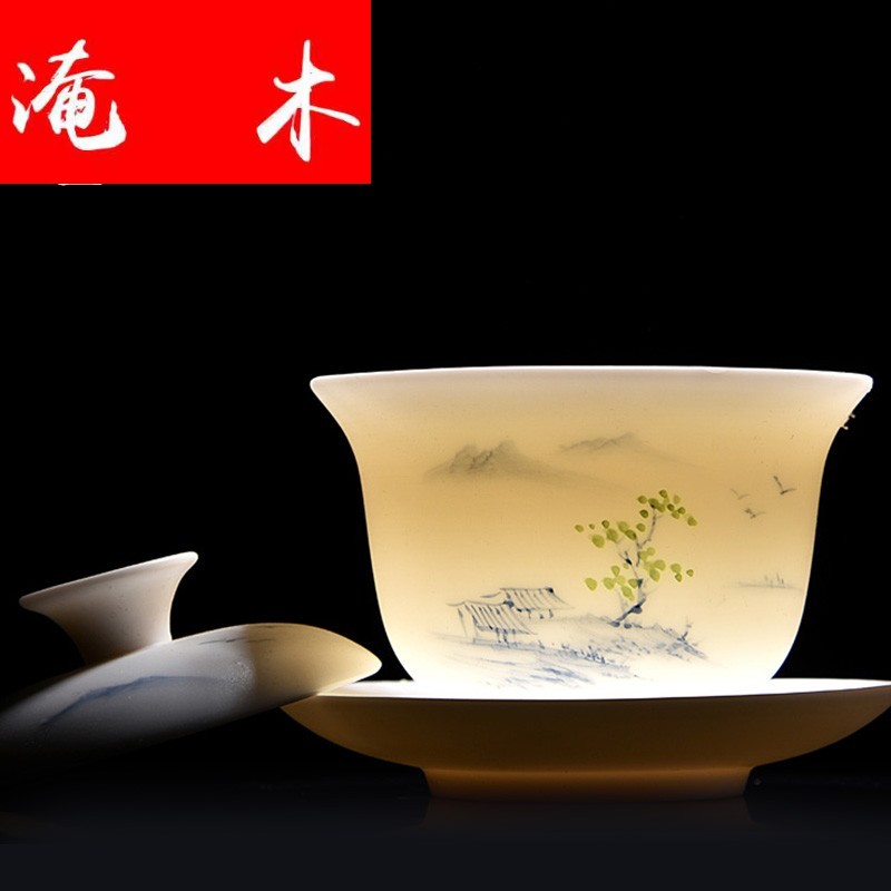 Submerged wood gode hand - made white porcelain tureen ceramic cups large only three bowl dehua kung fu tea tea set