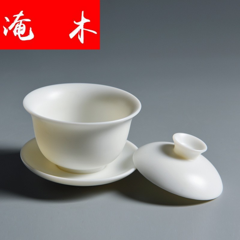 Submerged wood white marble dehua porcelain only three tureen white porcelain ceramic biscuit firing kung fu tea tea bowl hand - made tea cups