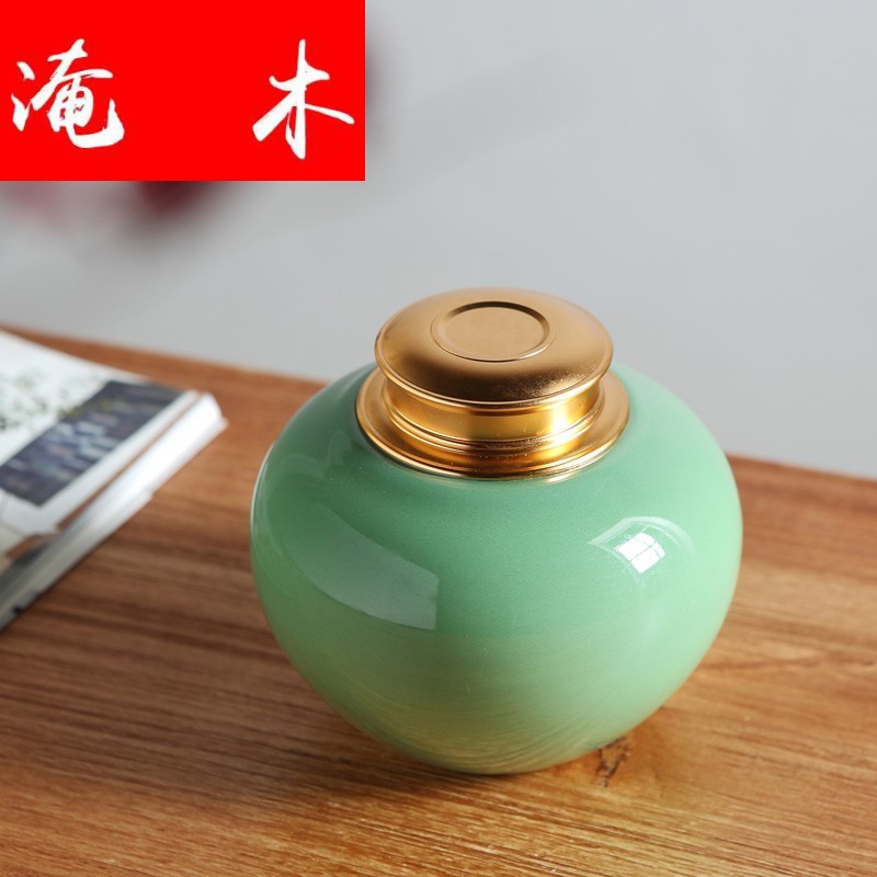 Submerged wood jingdezhen ceramic seal tank number general green tea caddy fixings double cover flower POTS storage POTS