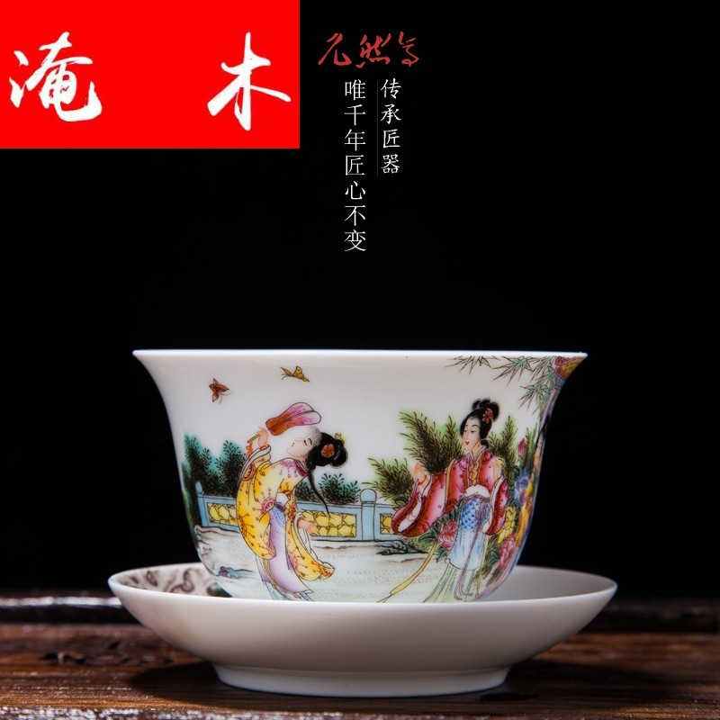 Submerged wood jingdezhen all checking ceramic kung fu tea tureen teacups hand - made pastel characters beauty only three bowls