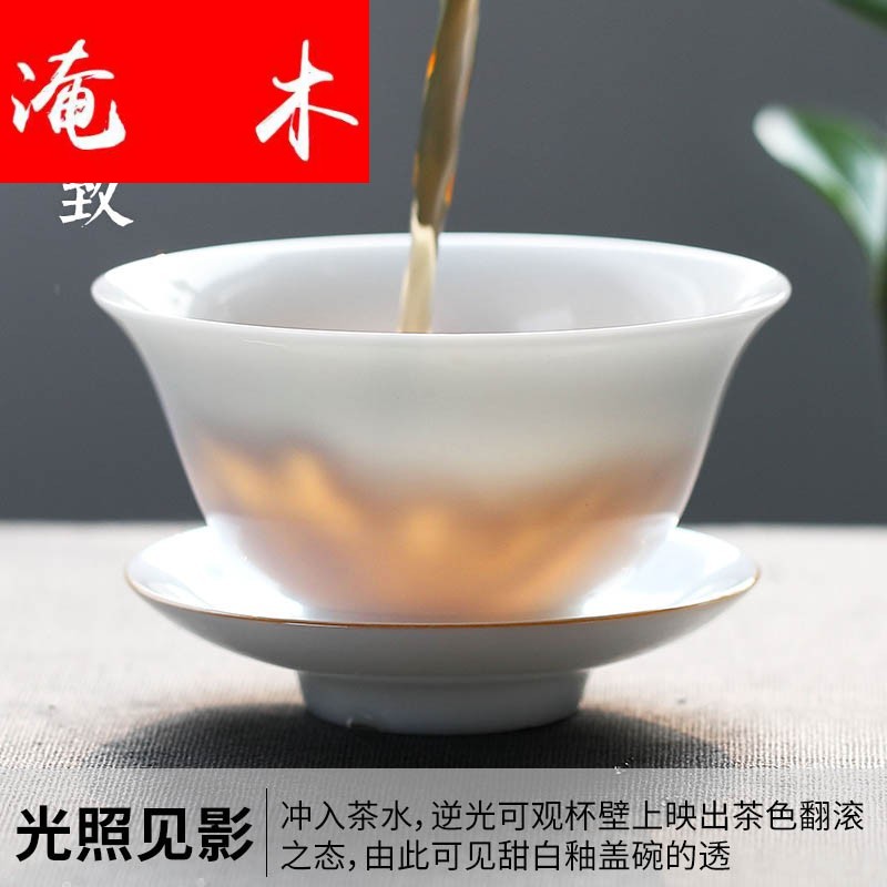 Submerged wood white porcelain hand - made porcelain tureen tea cups yongle sweet white glaze tureen three bowl of thin foetus ceramic kung fu tea set