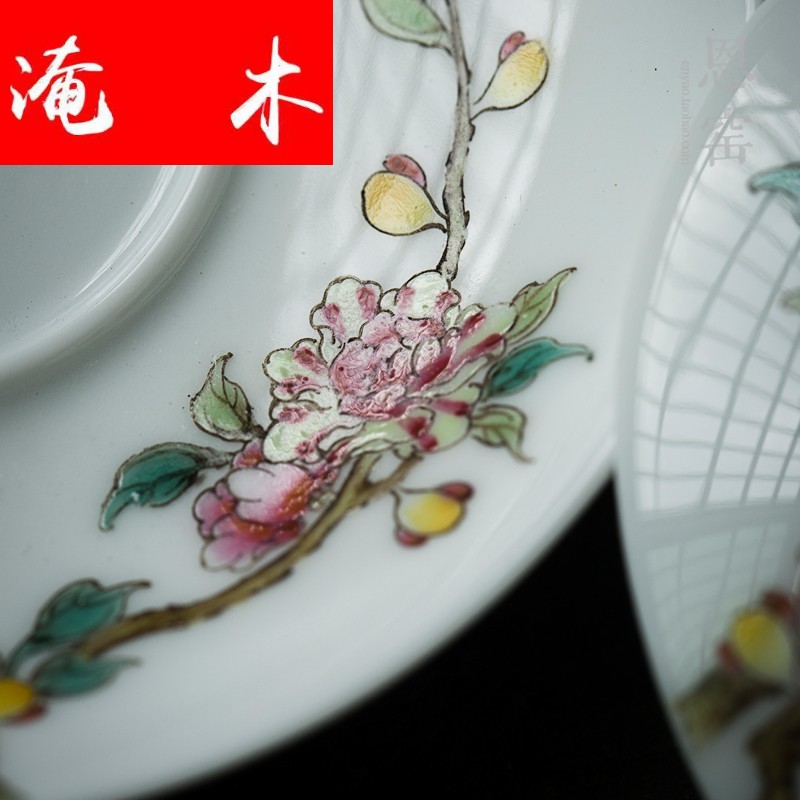 Flooded wooden thin body big tureen famille rose flower worship only three cup cup six styles of jingdezhen porcelain tea set by hand