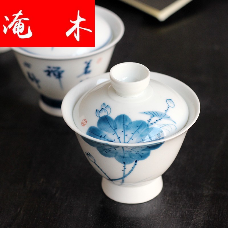 Submerged wood jingdezhen hand - made tureen large three cups to kung fu tea tea set blue and white porcelain cup bowl ceramics