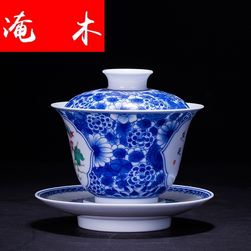 Submerged wood jingdezhen tea worship to use ceramic hand - made of blue and white porcelain enamel tureen large cups in ancient time