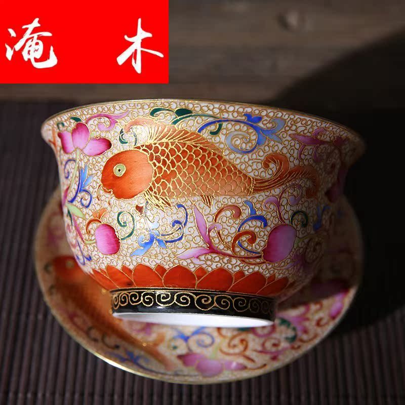 Flood light wood much manual tureen manual jingdezhen ceramic tea set hand drawn wire inlay enamel enamel from the three