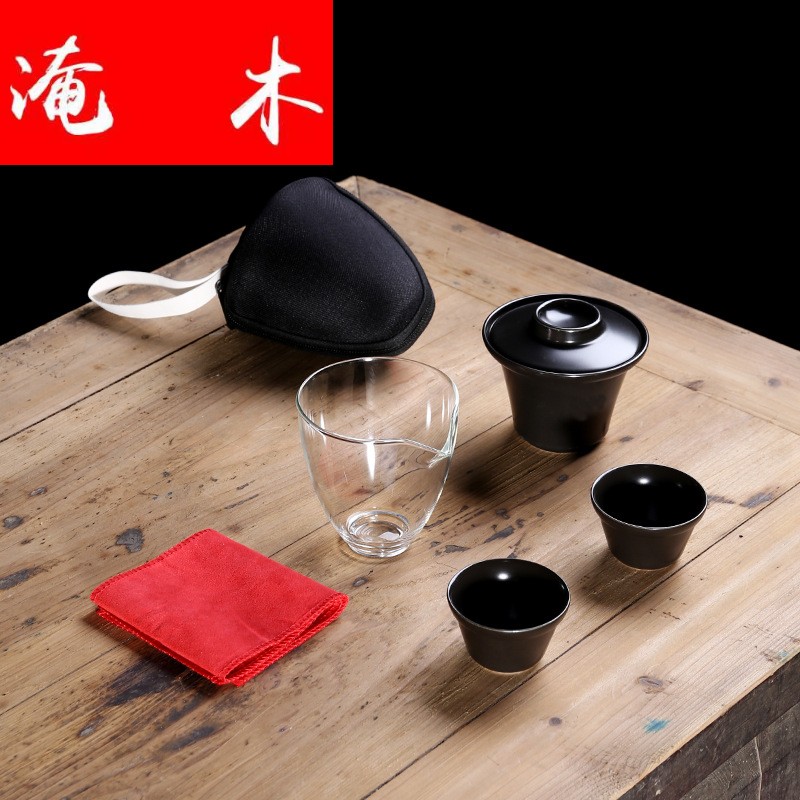 Flooded wooden is suing'll of a complete set of ceramic tureen kung fu tea sets crack cup portable car travel