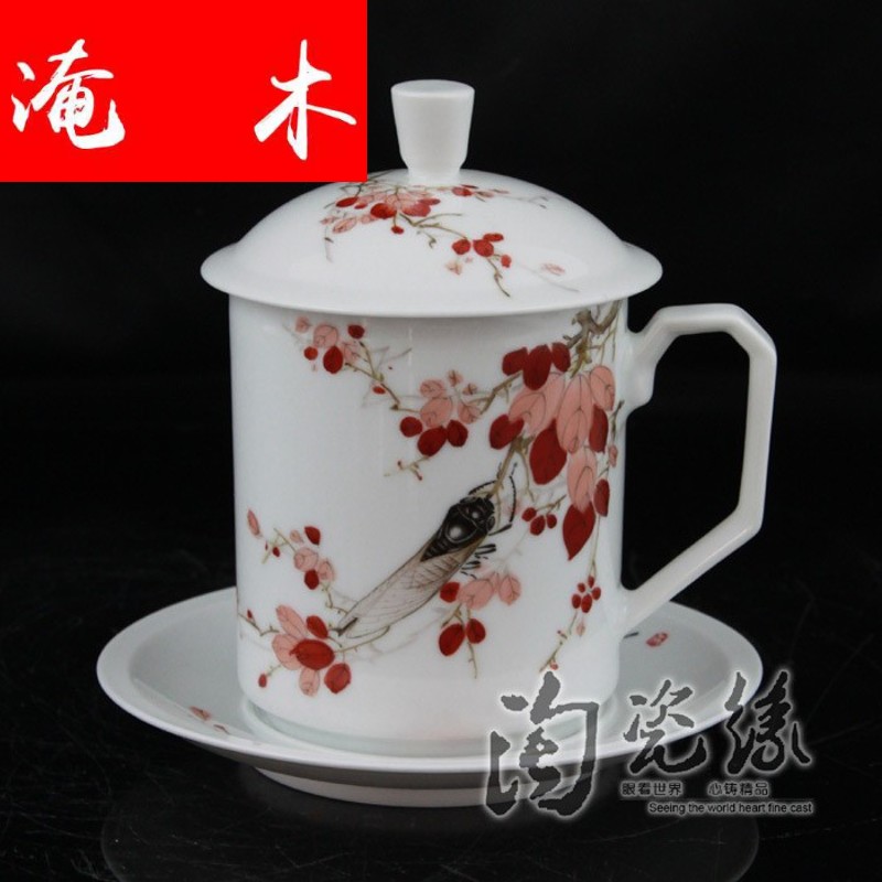 Submerged wood jingdezhen famous Cao Zhiyou hand - made famille rose porcelain tea set double CPU [wind] cup