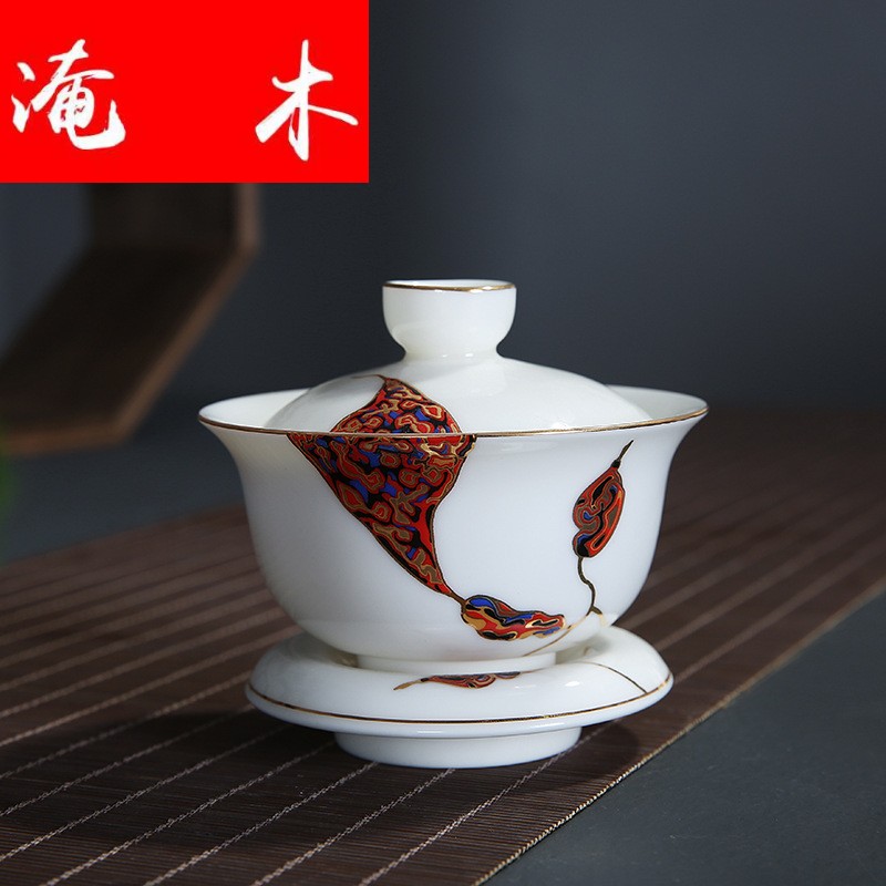 Submerged wood pure white ceramic only three tureen supersize dehua white porcelain paint kung fu tea bowl