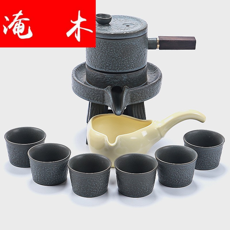 Yanmu semi-automatic tea set set Lucky turn Ceramic anti-hot stone grinding Kung fu tea maker
