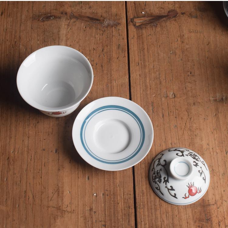 Submerged wood working chaozhou goods inventory old three to bowl of tea tureen ready fengxi old porcelain industry dust under the glaze carving series three cups