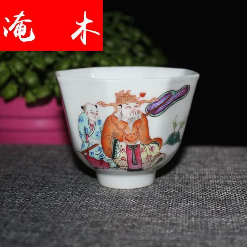 The Six square cup all hand - made wooden jingdezhen pastel characters design details of high - grade tea archaize porcelain tea set household