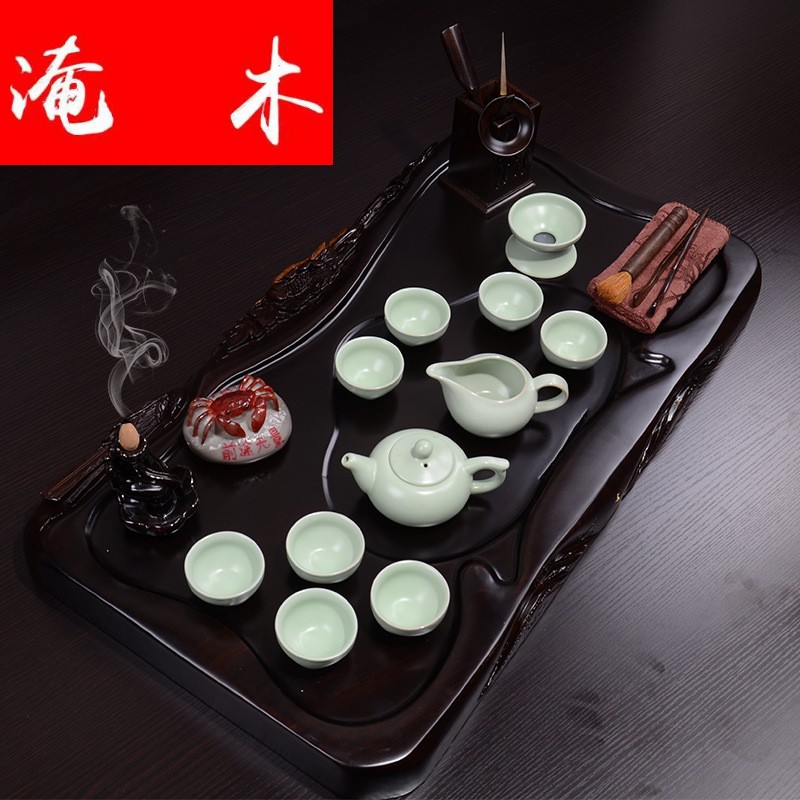 Submerged wood ebony black purple sand ground, black, black dragon tang poetry kung fu tea set