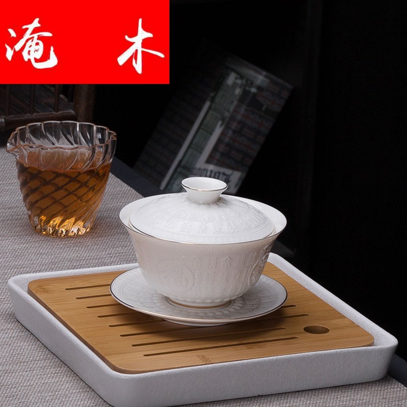 Submerged wood three just pure white tureen large white porcelain ceramic kung fu tea tea ware embossed lettering three cups