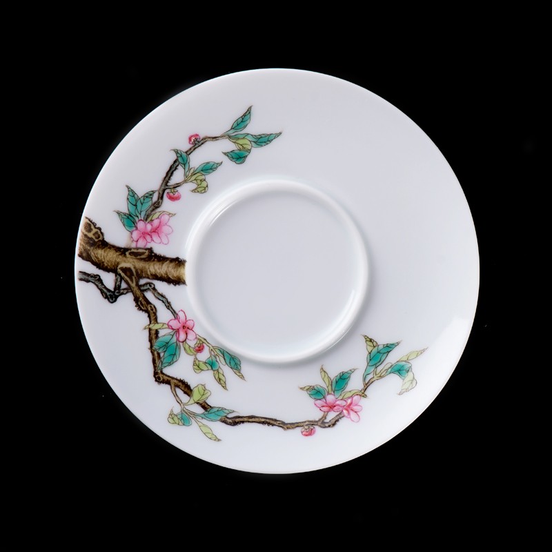 Flooded hand pastel peach wood collection only three tureen tea cups of jade mud manual jingdezhen ceramic tea bowl of kung fu