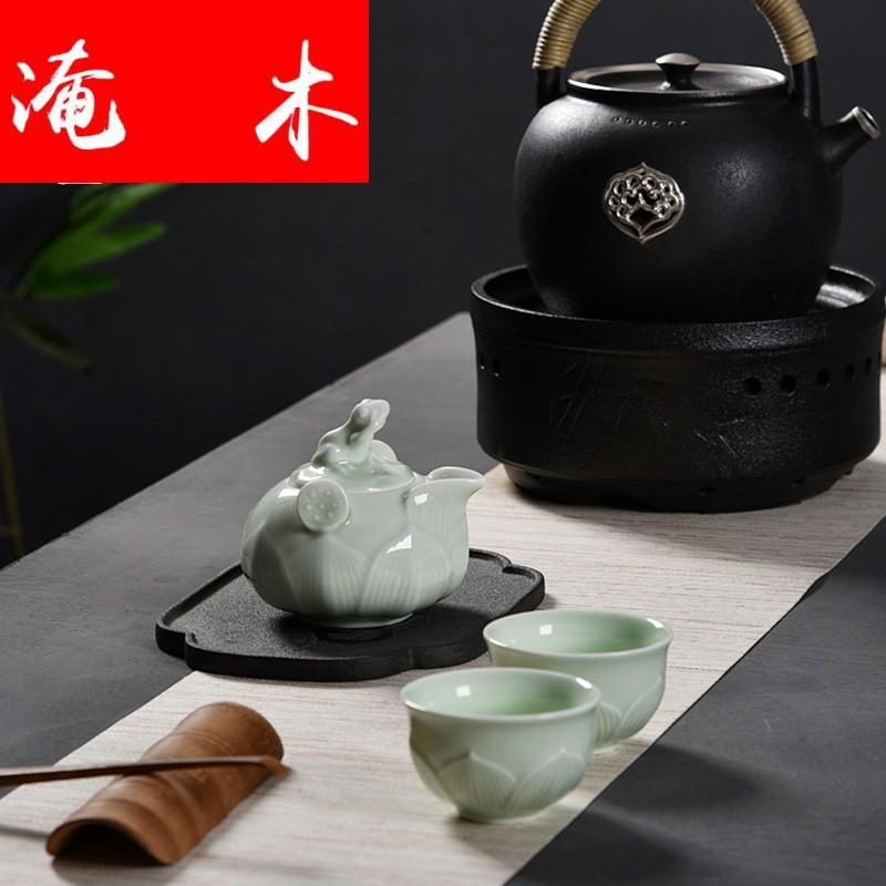 Flooded solid wood, ceramics with silver cup to crack a pot of two cups of kung fu tea cup travel suit you