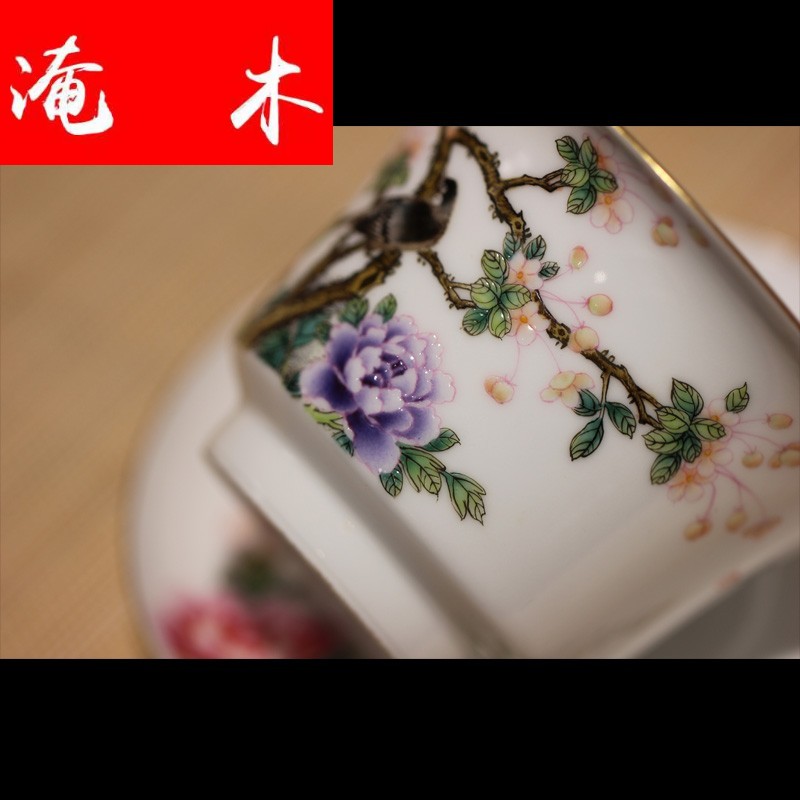 Submerged wood jingdezhen all hand powder enamel tureen ancient jun hand - made pastel tureen tea gift box package
