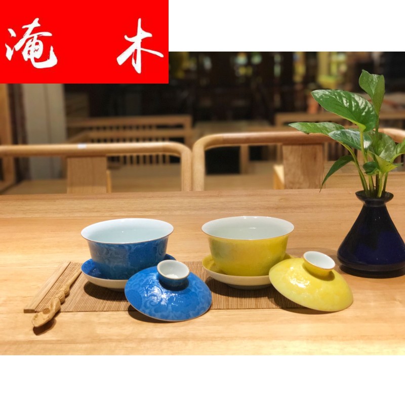 Grilled flooded wood powder enamel spend three to tureen kung fu tea jingdezhen pure manual large blue and white porcelain cups