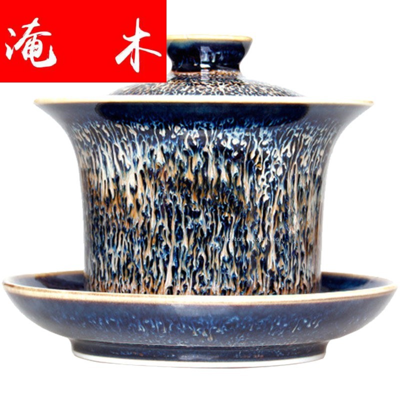 Flooded friends wooden tea tureen of pottery and porcelain teacup only three masterpieces large color glaze up kung fu tea set by hand