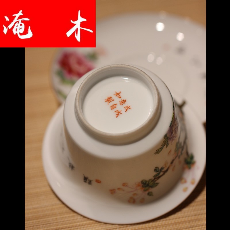 Submerged wood jingdezhen all hand powder enamel tureen ancient jun hand - made pastel tureen tea gift box package